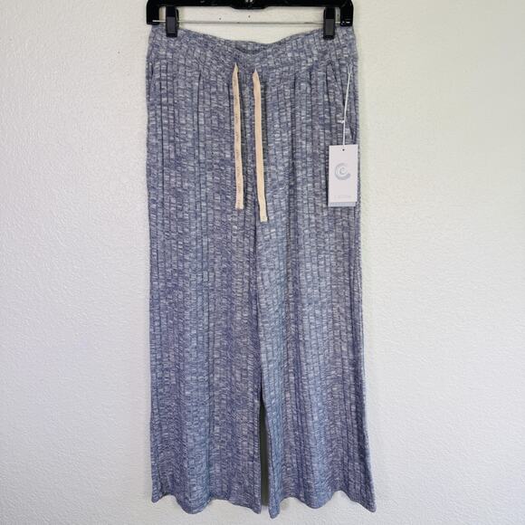 Calme by Johnny Was Pants Womens Medium Cozy Wide Leg Ribbed Lounge New Blue - Picture 1 of 10